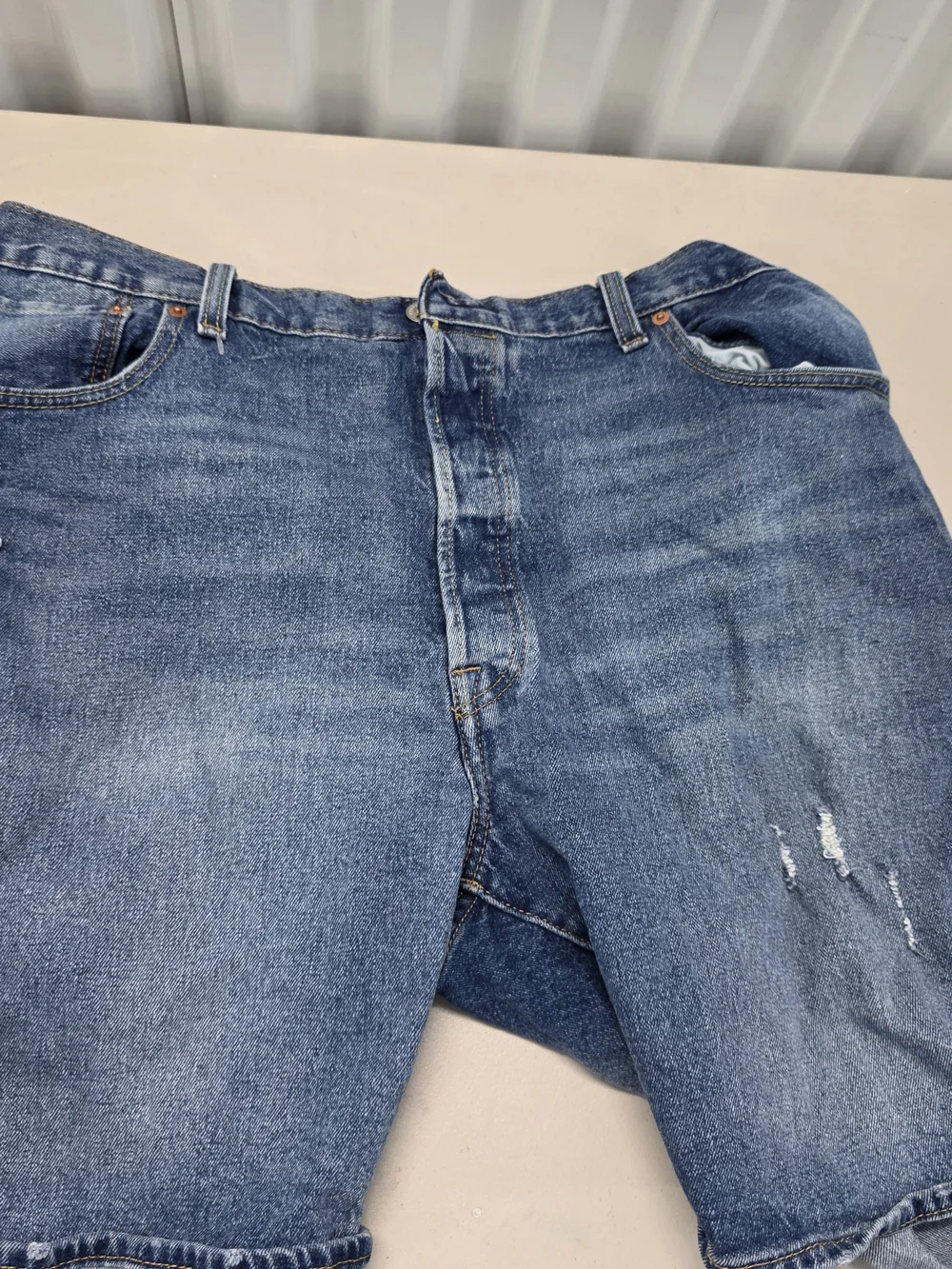 Levis 501 Distressed Original Denim Shorts Button Fly Men's Size 42x9